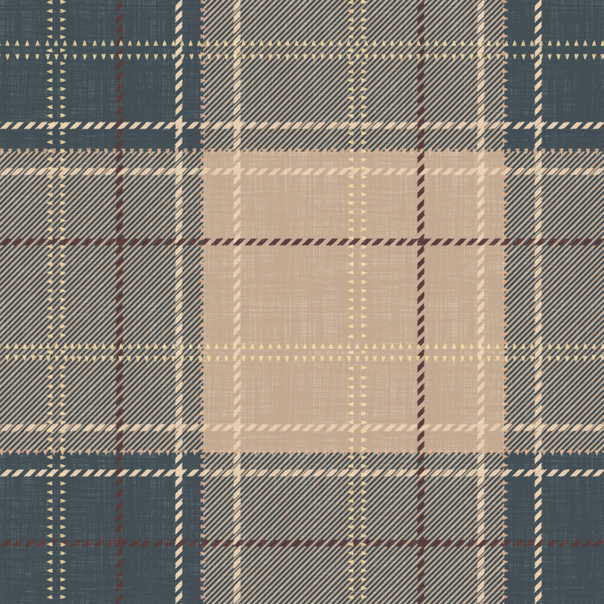 Eredità invernale - Motivo a scacchiera tartan a blocchi - Carta da parati in tonalità indaco intenso
