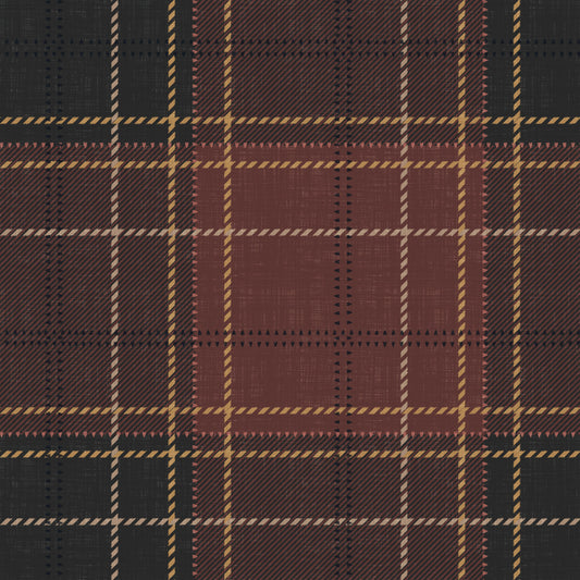 Winter Heritage – Tartan-Karo-Schottenmuster-Block – Tapete in dunkler, stimmungsvoller Farbgebung