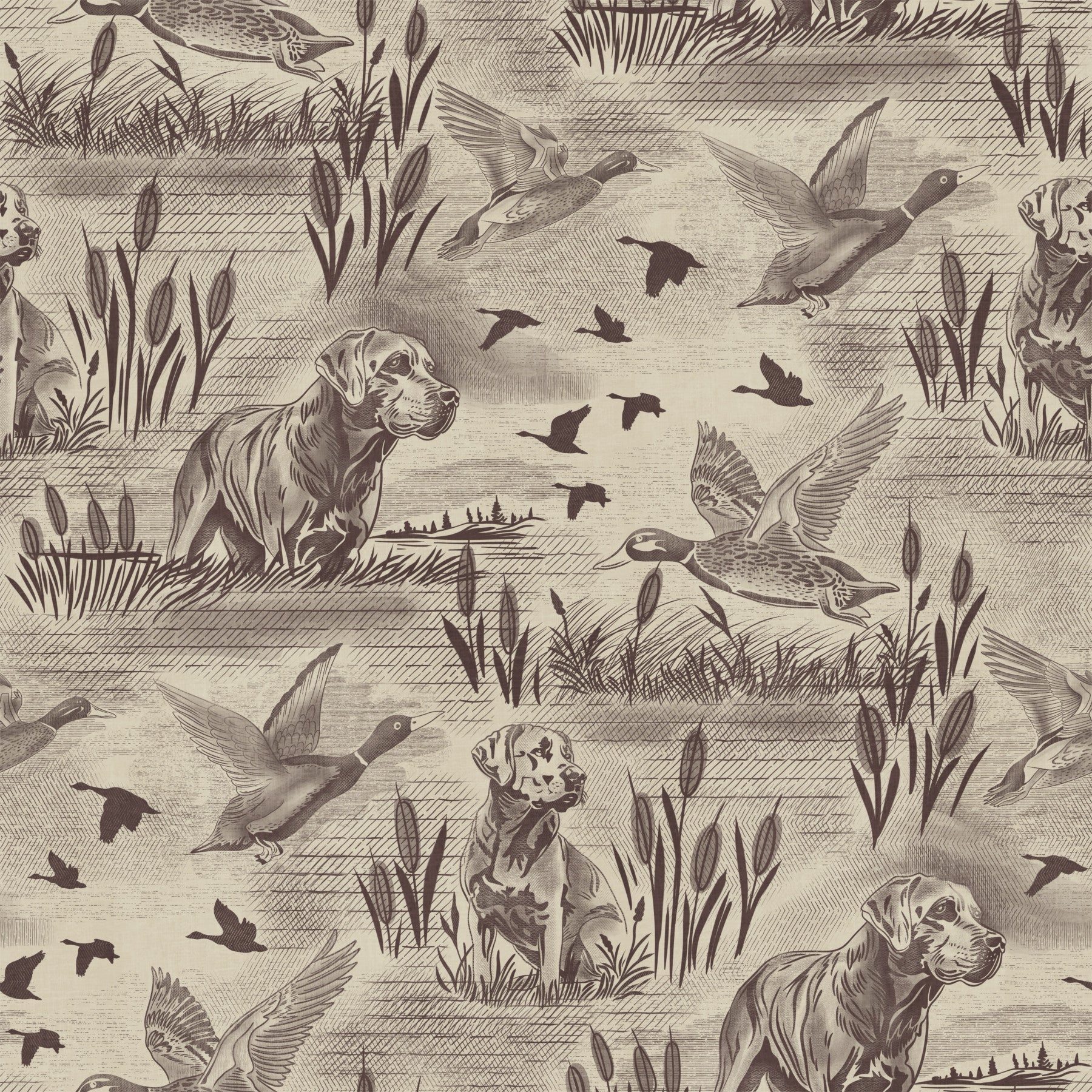 Geätzte Wildblumenwiese und Retriever-Muster-Tapete