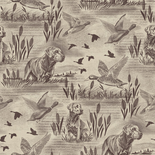 Geätzte Wildblumenwiese und Retriever-Muster-Tapete