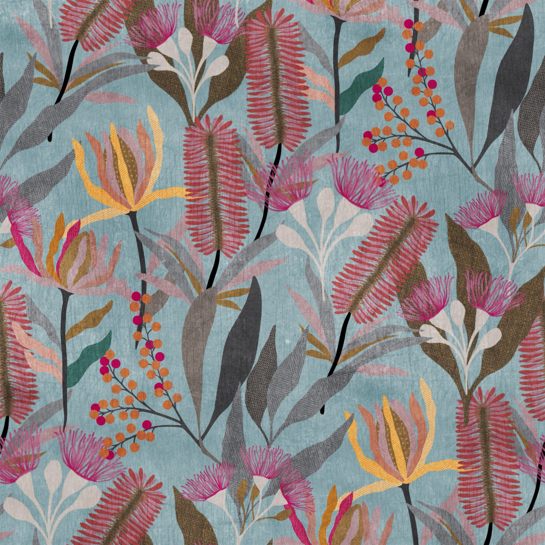Australische Wildblumenwiese – blaue Tapete