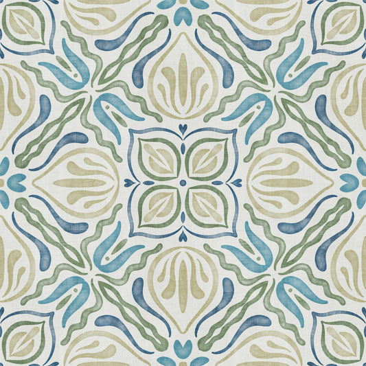 Fließende azurblaue Flora-Tapete