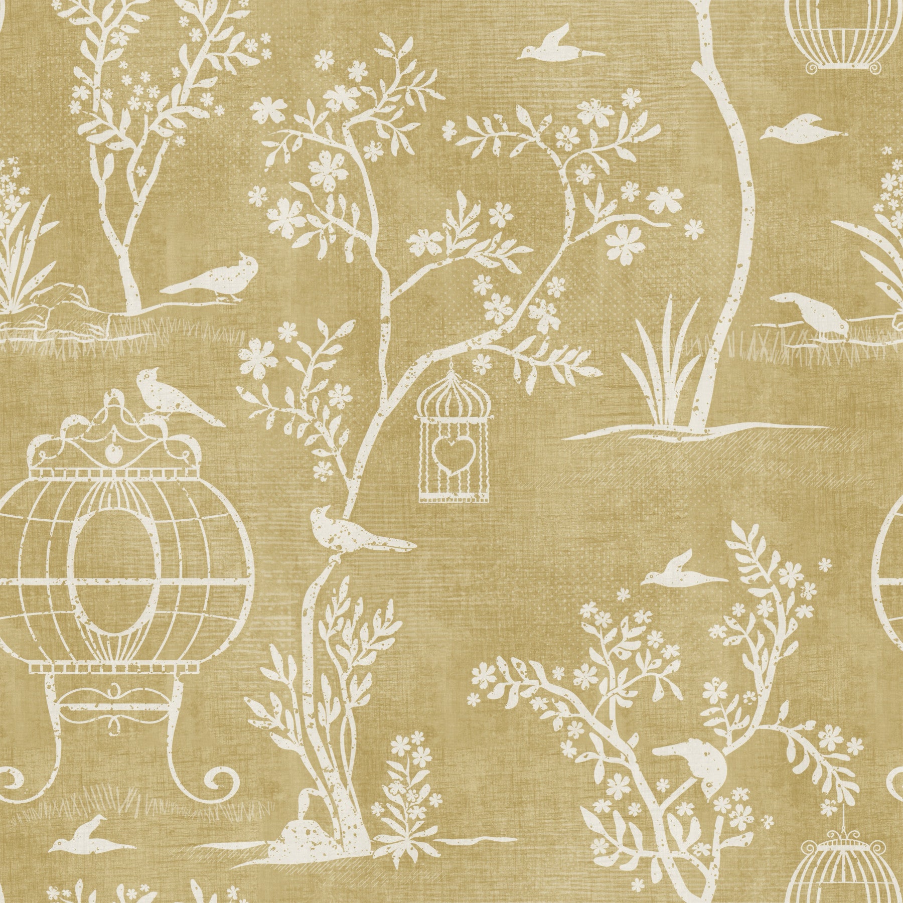 Chinoiserie-Garten mit Vogelkäfig-Tapete