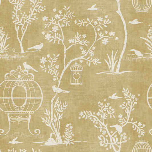 Chinoiserie-Garten mit Vogelkäfig-Tapete