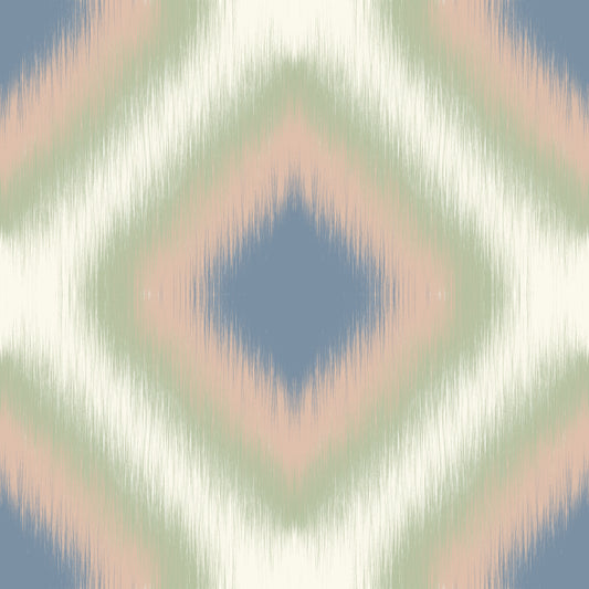 Heritage Ikat - Denim Blue and Blush Pink Grandmillennial Diamonds Wallpaper⁠
