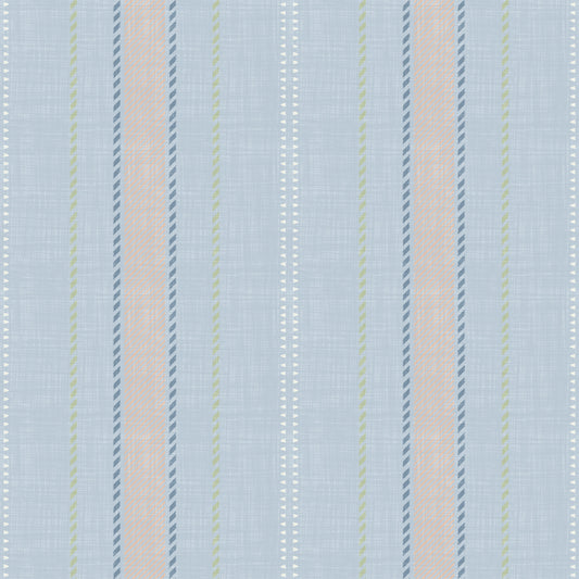 Heritager Ticking Stripes - Vintage French Blue & Blush Pink Linen Texture Wallpaper⁠