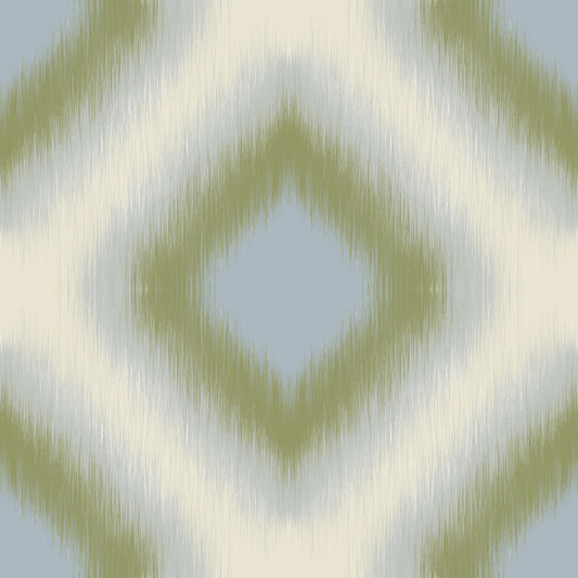 Heritage Ikat - Sage Green and French Blue Grandmillennial Diamonds Wallpaper⁠
