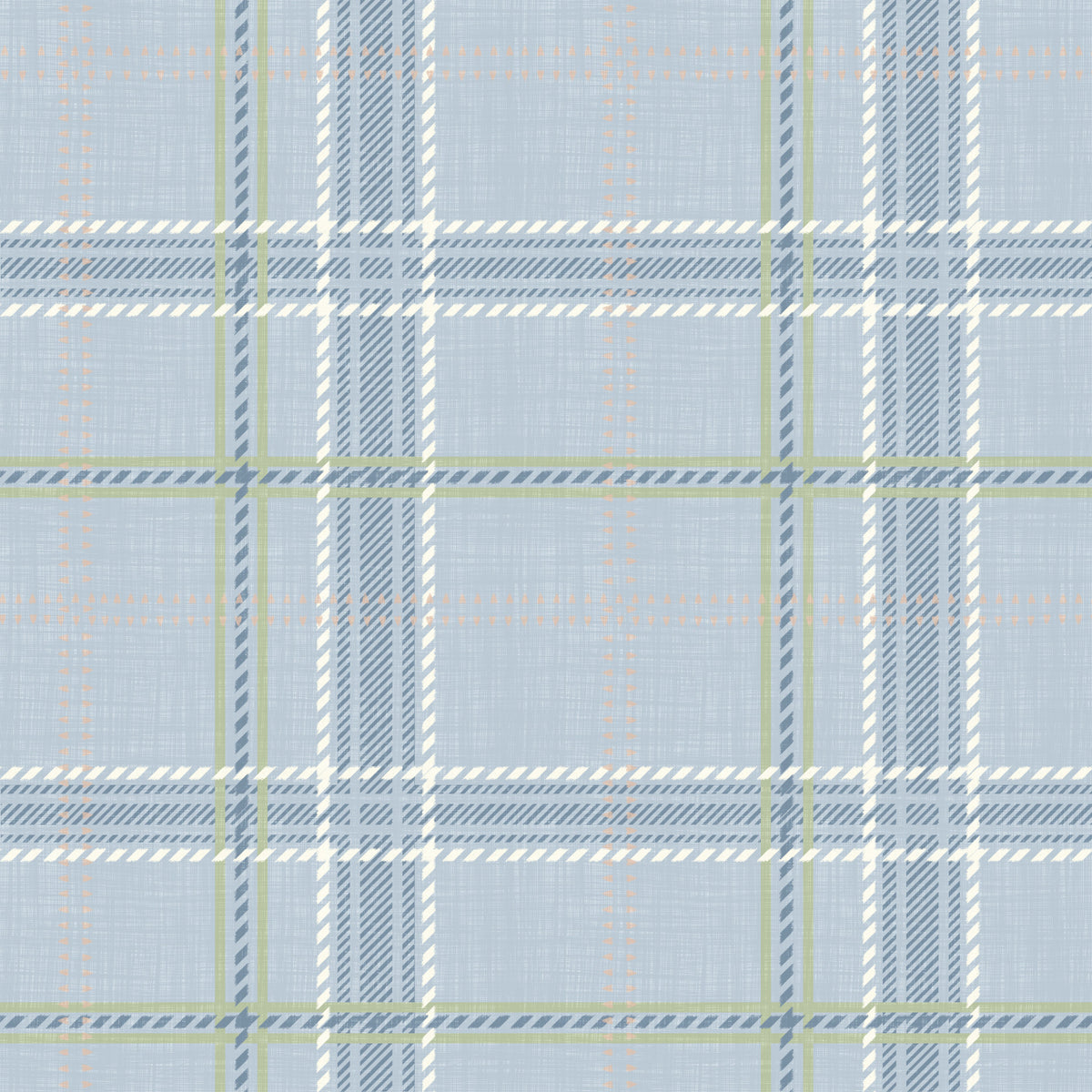 Heritage Plaid - Windowpane Tartan Check Linen - French Blue & Denim Blue Wallpaper⁠ in your room