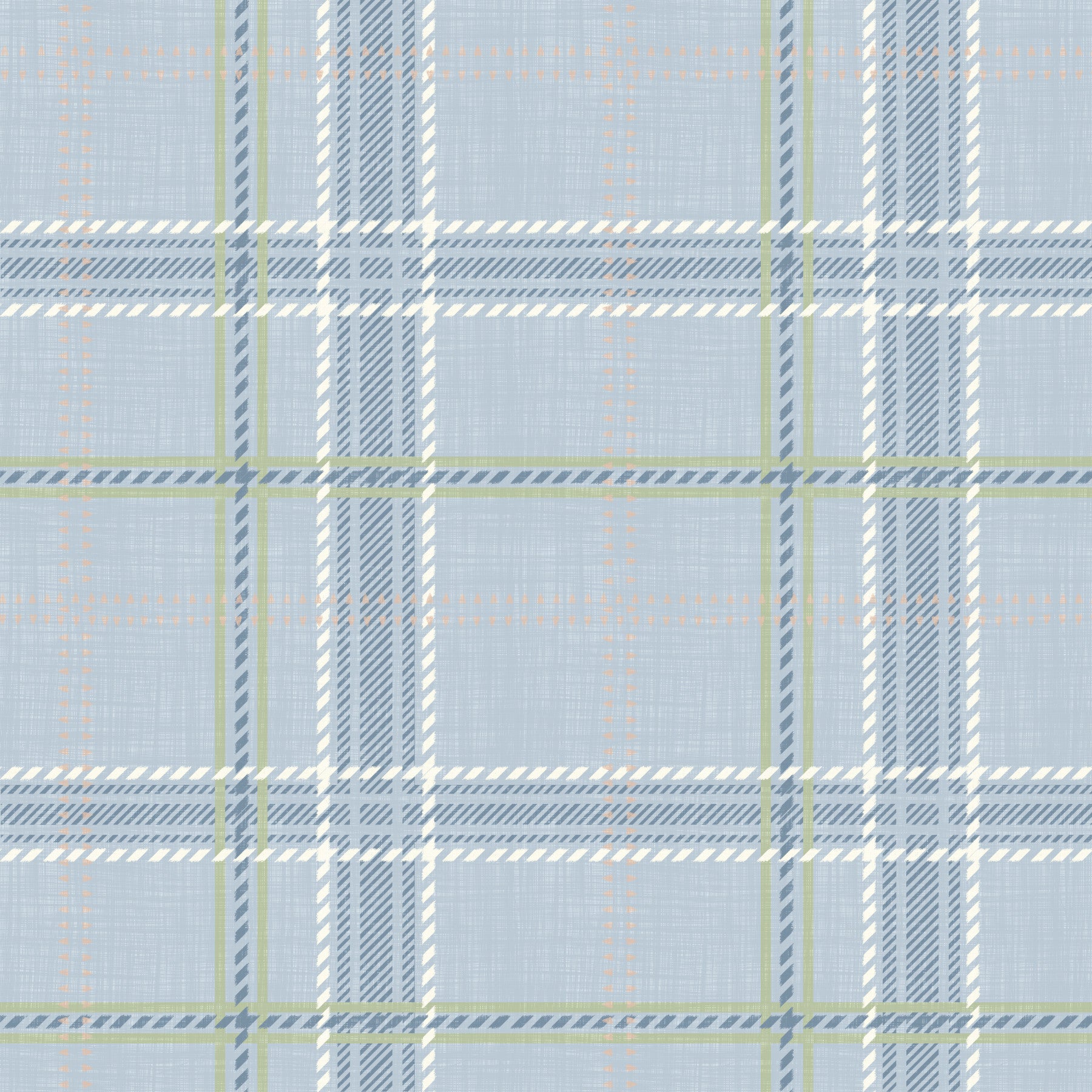 Heritage Plaid - Windowpane Tartan Check Linen - French Blue & Denim Blue Wallpaper⁠