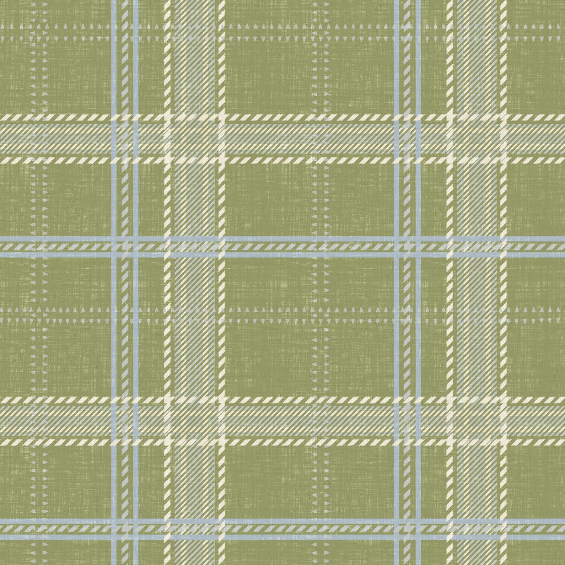 Heritage-Karo – Windowpane-Tartan-Karo aus Leinen – Tapete in Wiesengrün und Kreideweiß