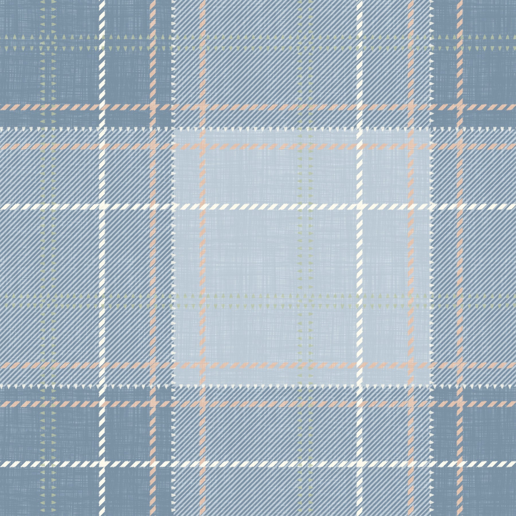 Heritage à carreaux – Damier tartan effet lin – Papier peint bleu français et bleu denim