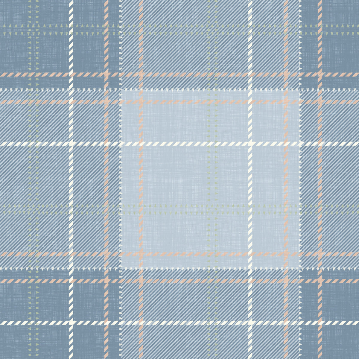 Heritage-Karo – Tartan-Schachbrettmuster, Leinen – Tapete in französischem und Denimblau