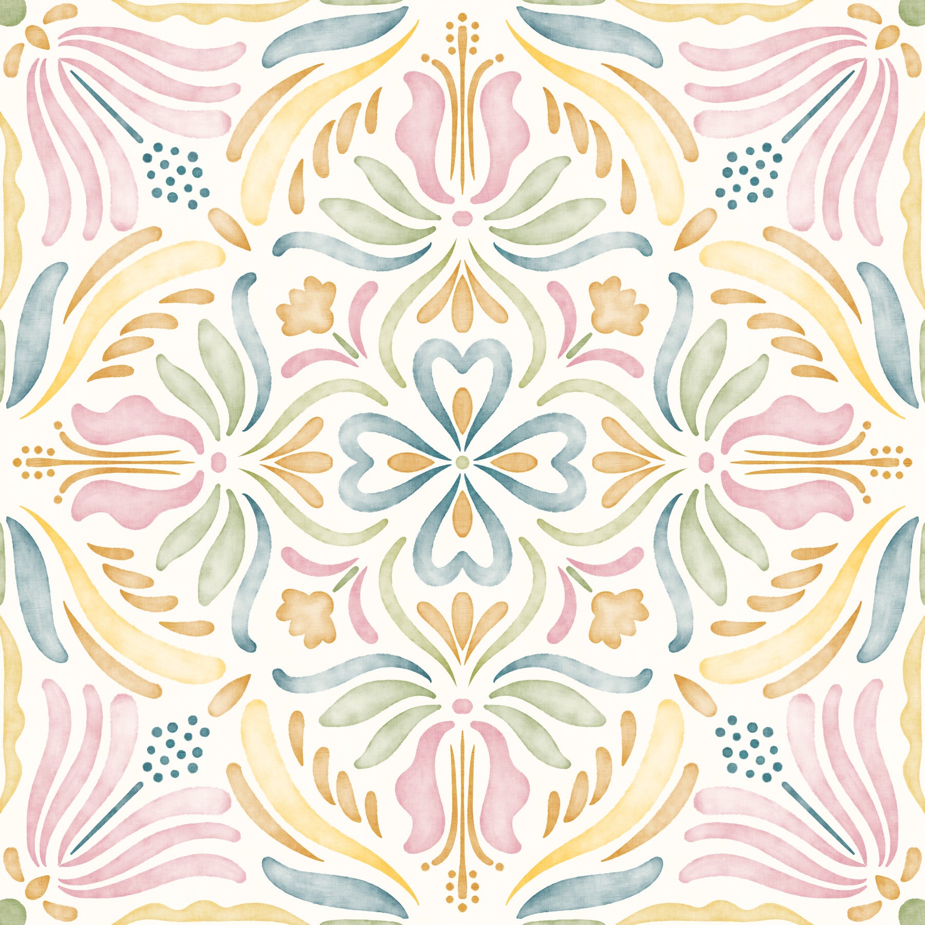 Pastel Mediterranean Garden Tile Wallpaper⁠