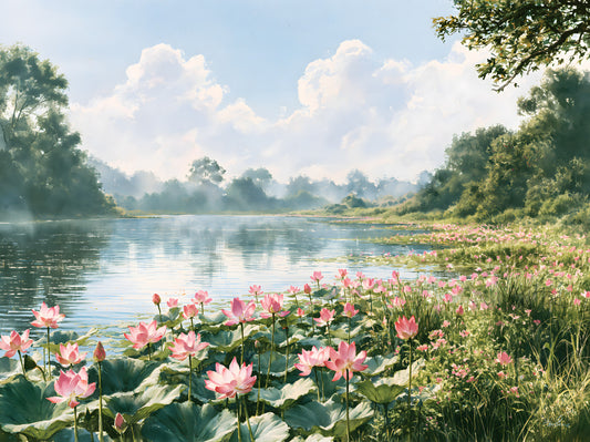 Pink Lotus Pond Landscape Wall Mural