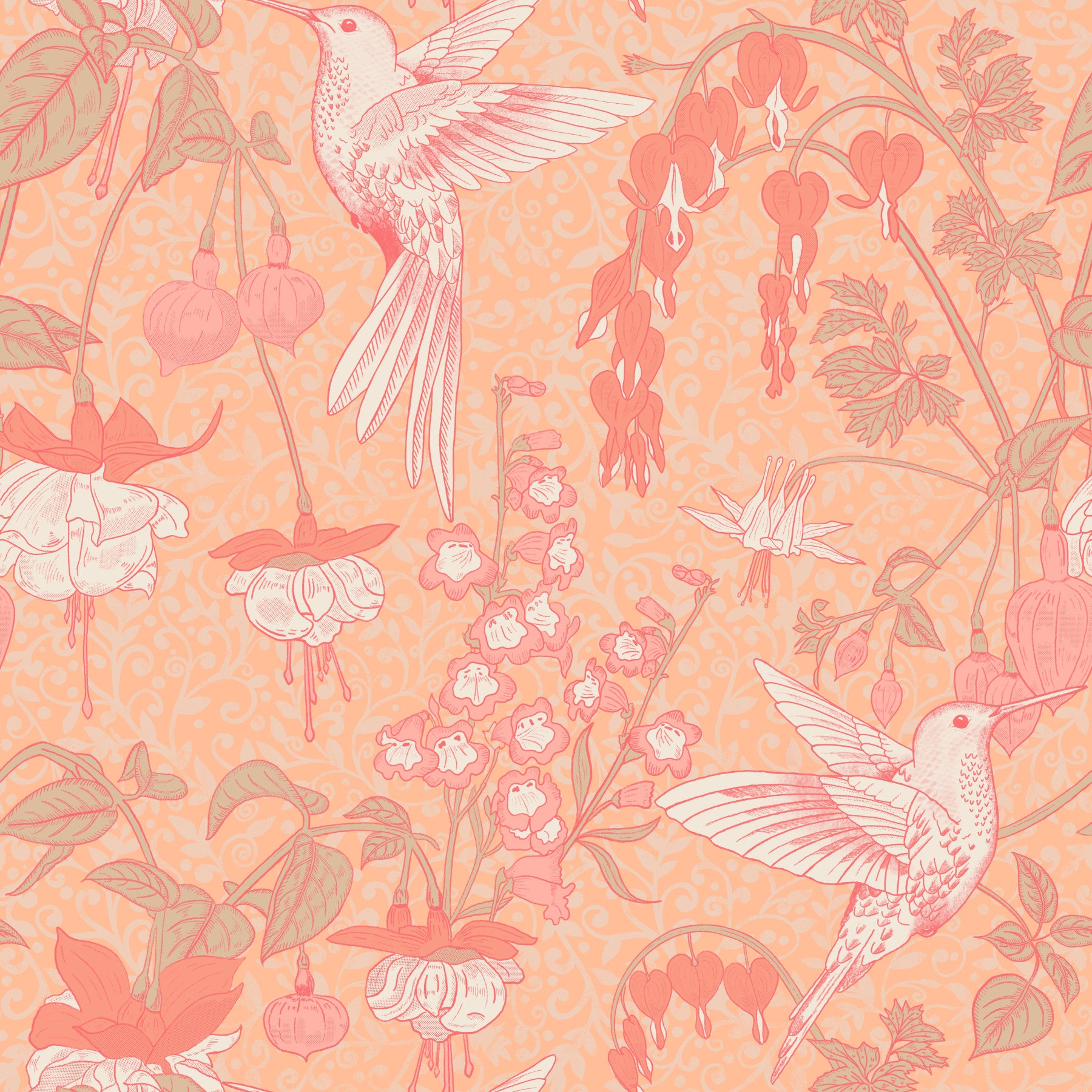 Kolibri- und Fuchsiengarten-Tapete