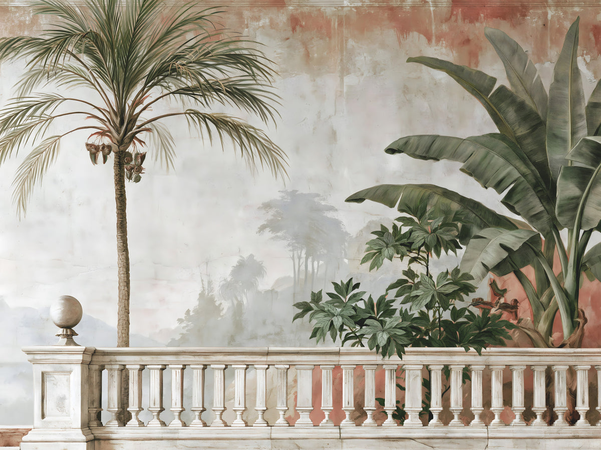 Mural de pared de balaustrada de jardín costero vintage in your room — zoomed