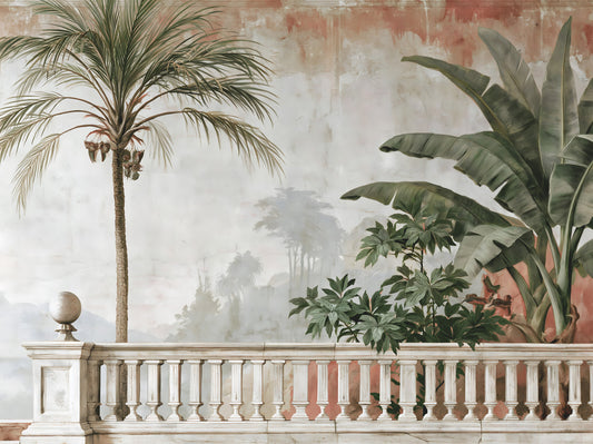 Vintage Coastal Garden Balustrade Wall Mural