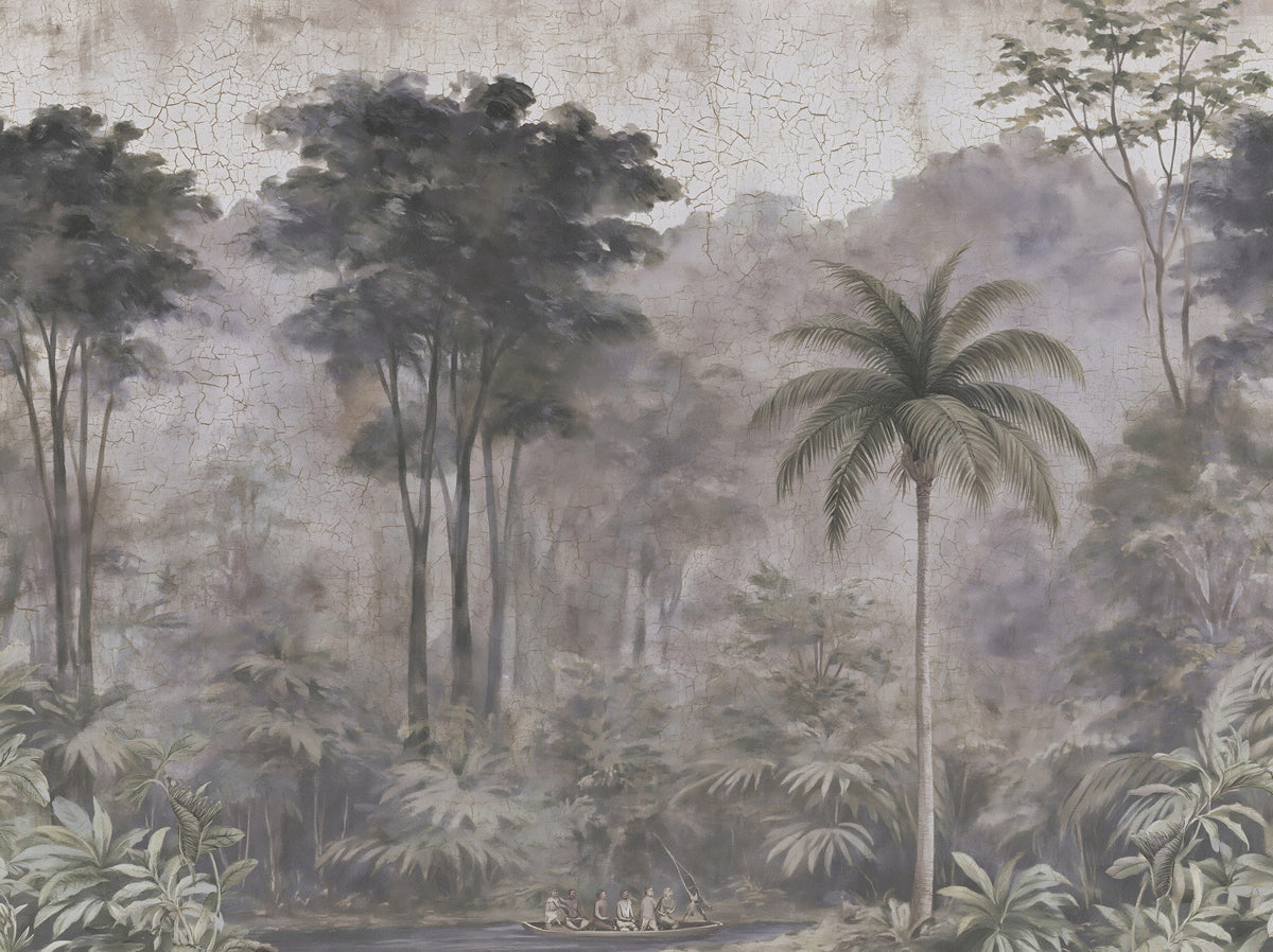 Fresque murale représentant une expédition sur une rivière brumeuse in your room