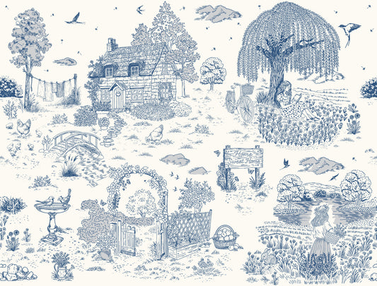 Toile de Jouy-landhusskitse-vægmaleri