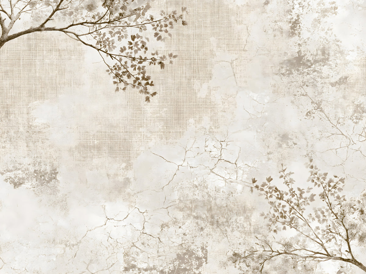 Fototapet rustic bej cu textură patinată și ramuri delicate in your room — zoomed
