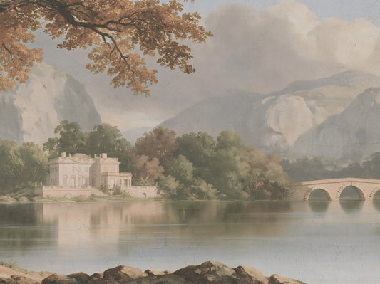 Hazy Mountain Lake Retreat Wall Mural