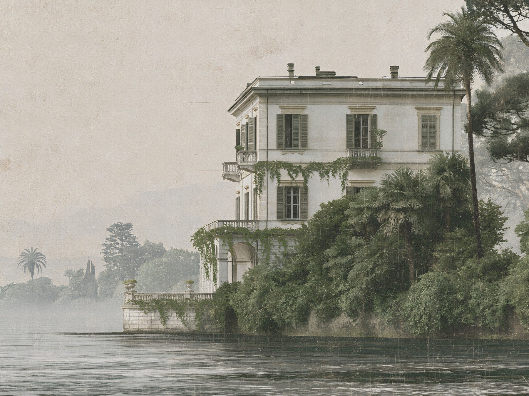 Vintage-Villa am Wasser – Wandbild