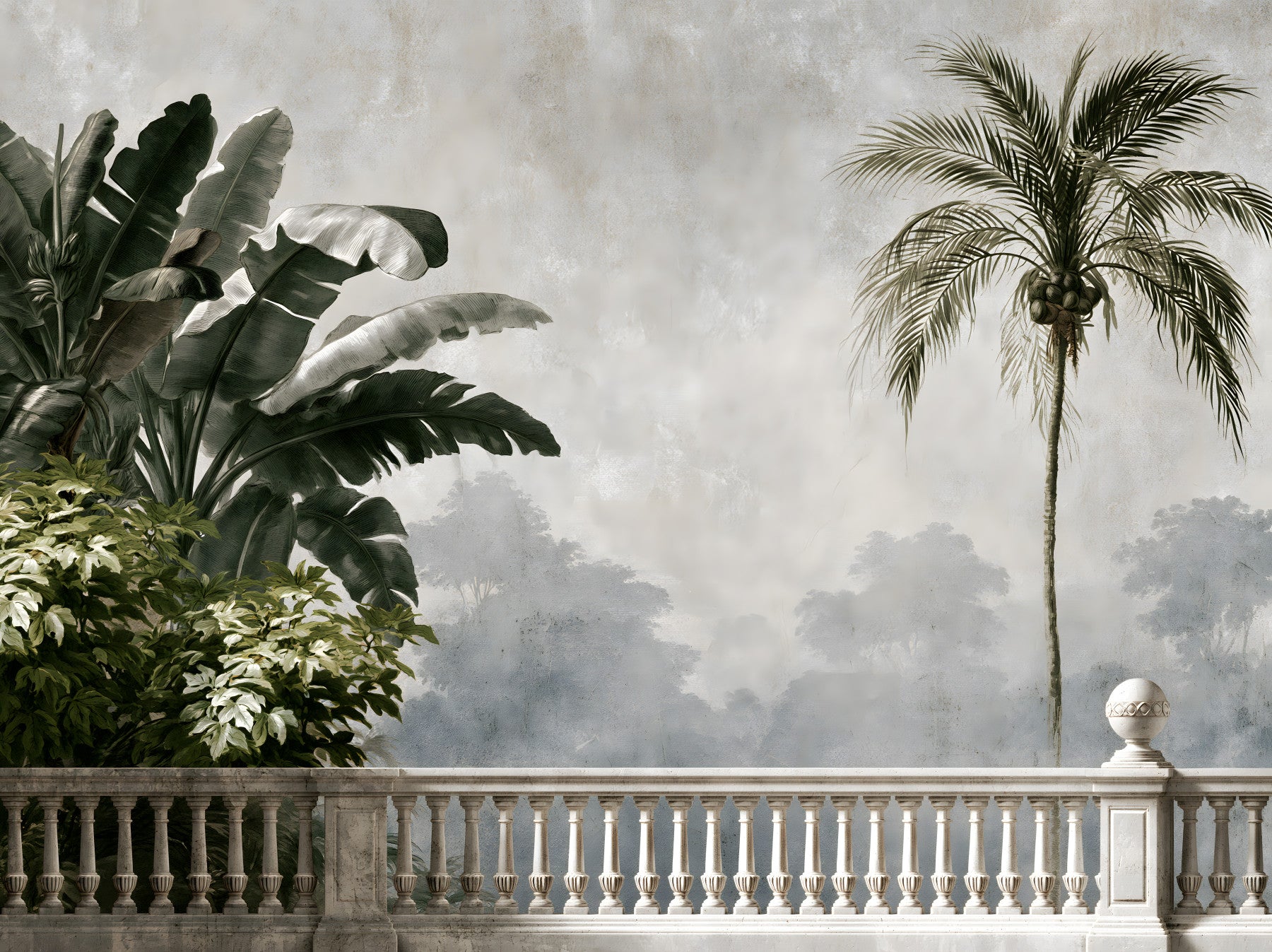 Murale da parete con vista classica su balcone e giardino