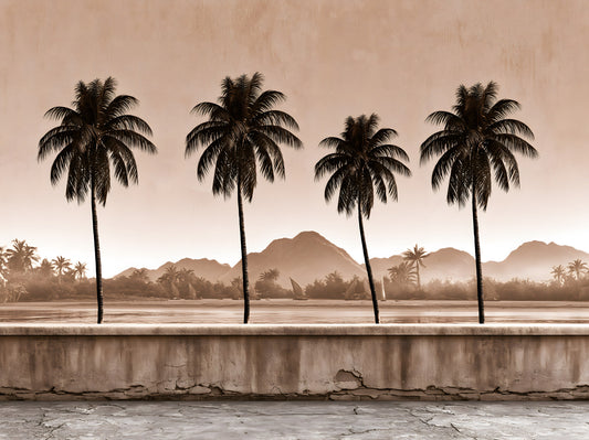 Sepia-Palmenküsten-Landschafts-Wandbild