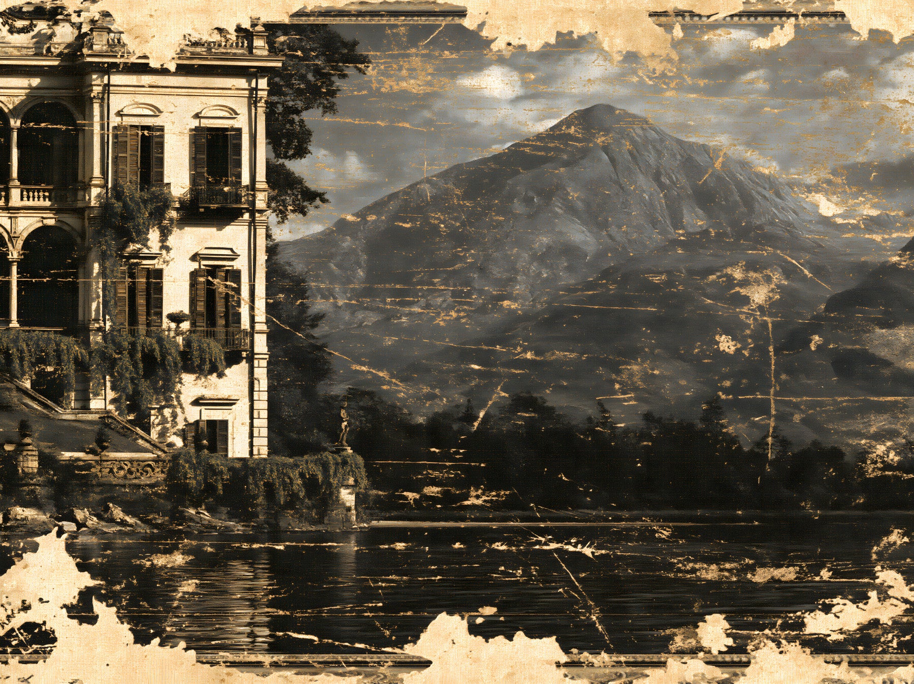 Sepiaton-Lakeside-Villa-Heritage-Wandbild