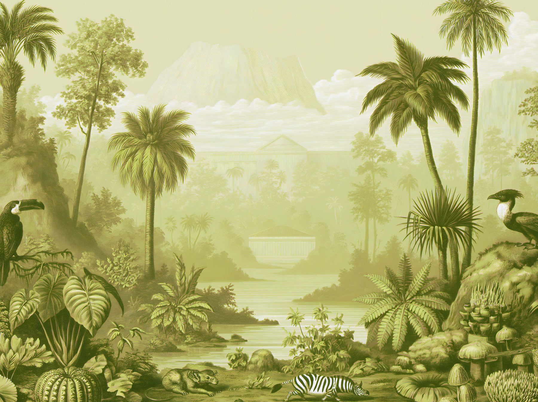 Fresque murale panoramique de jungle verdoyante