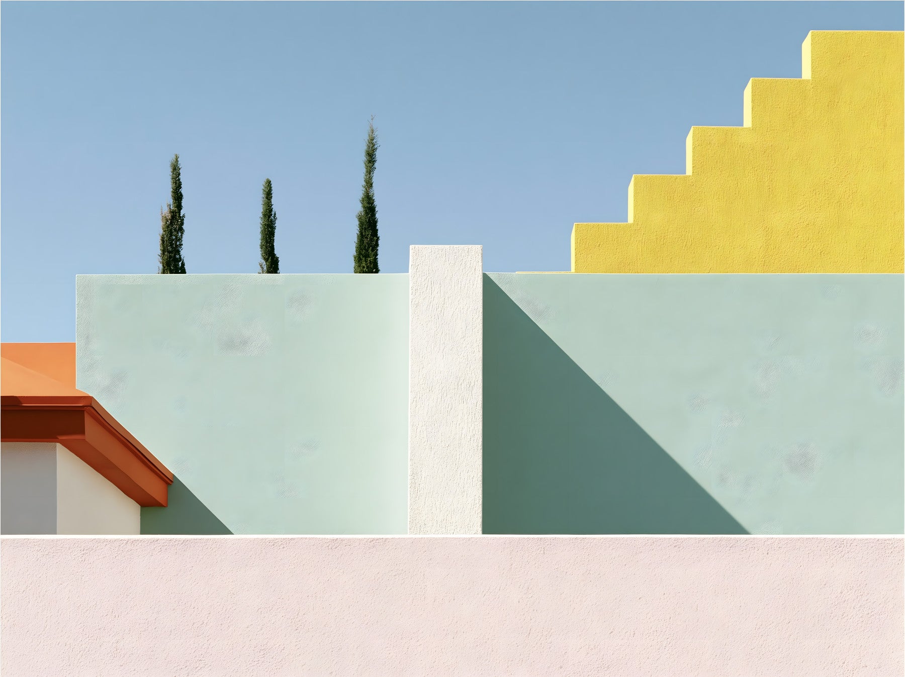 Minimalistische mediterrane geometrische Fassaden-Wandmalerei
