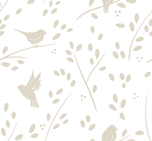 Papier peint « Oiseaux de jardin minimalistes » taupe doux