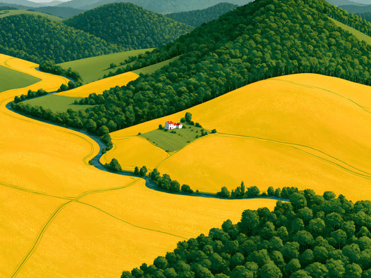 Pastorale Harmonie – goldener und grüner Wandbilddruck