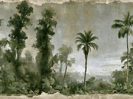 Gealtertes Wandbild einer tropischen Waldlandschaft