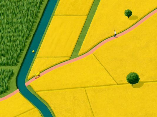 Golden Fields and Winding Stream Landscape Wall Mural