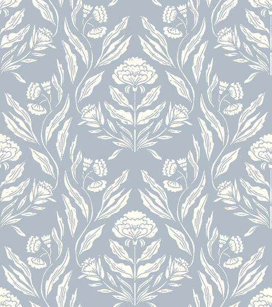 Papier peint floral damassé à impression artisanale
