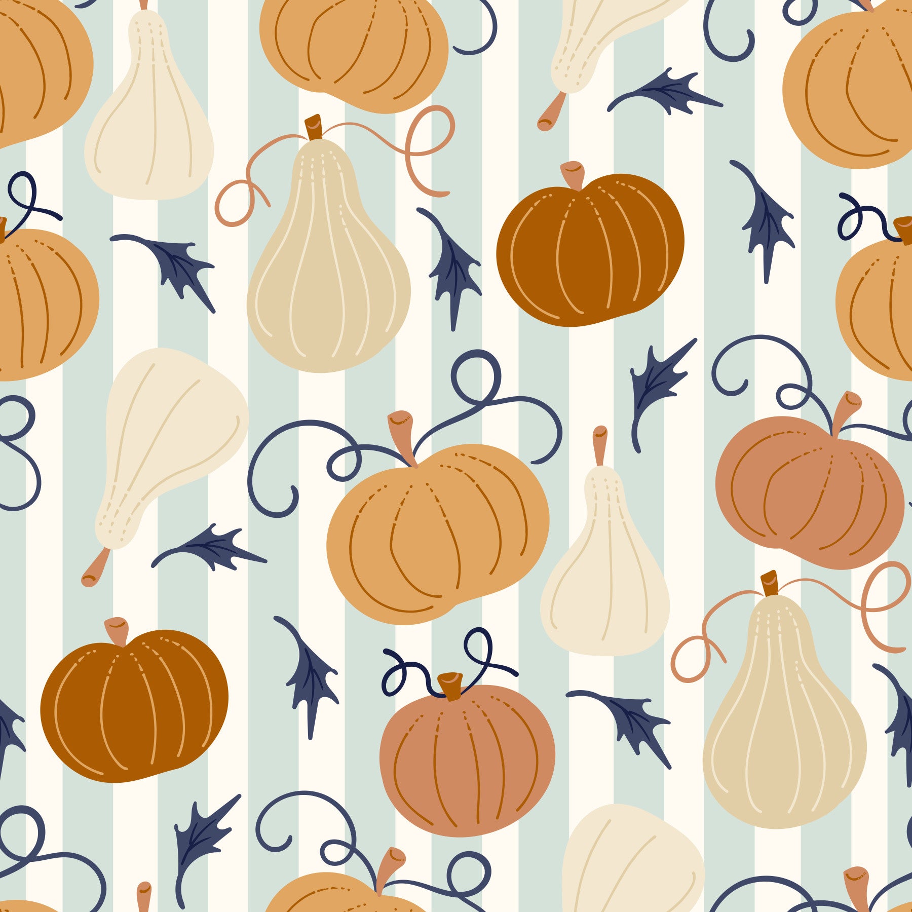 Autumn Harvest Striped Pumpkin Motif Wallpaper⁠