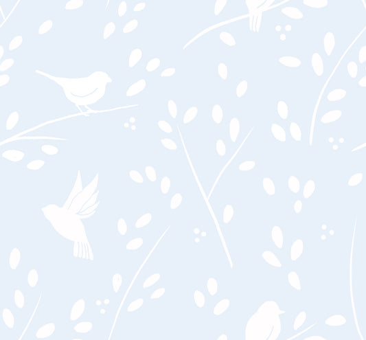 Papel pintado de pájaros invernales azul pastel