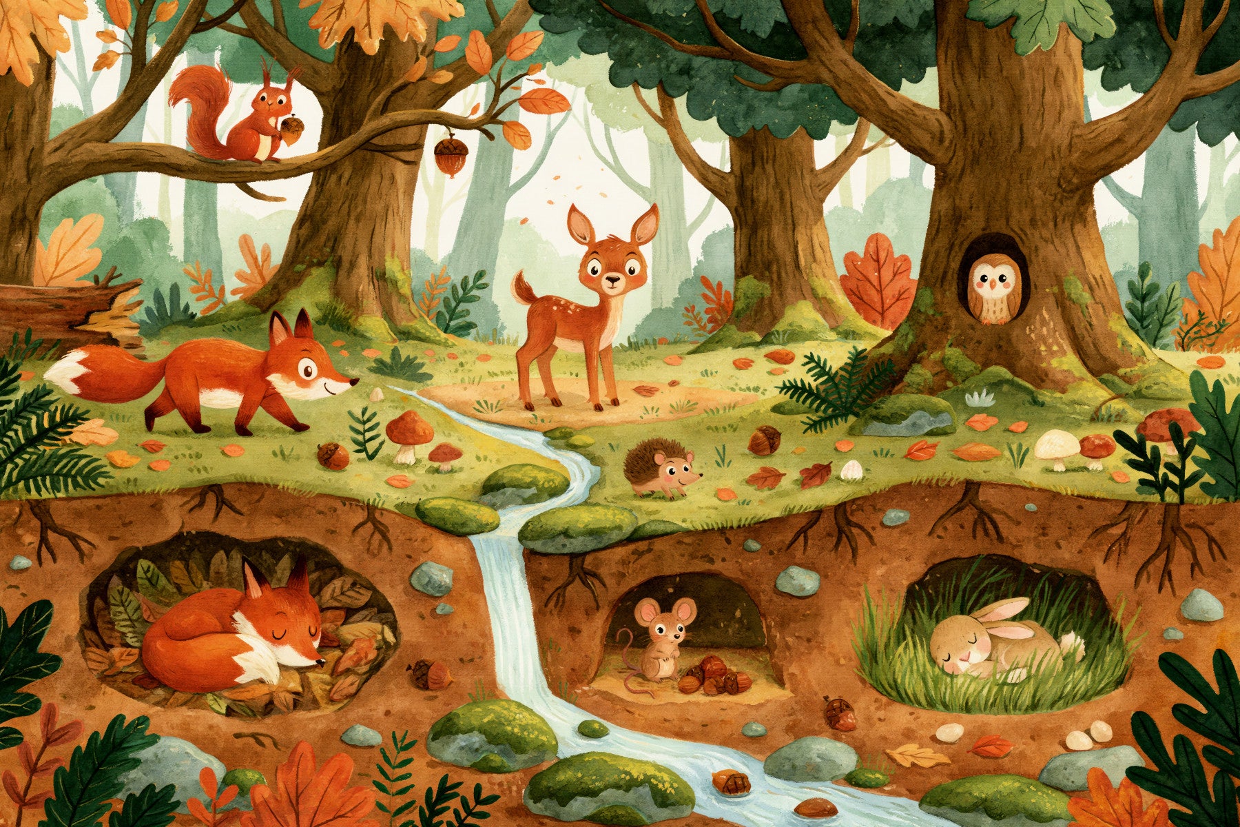 Fresque murale des animaux de la forêt et de la vie des bois