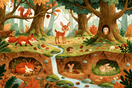 Fresque murale des animaux de la forêt et de la vie des bois