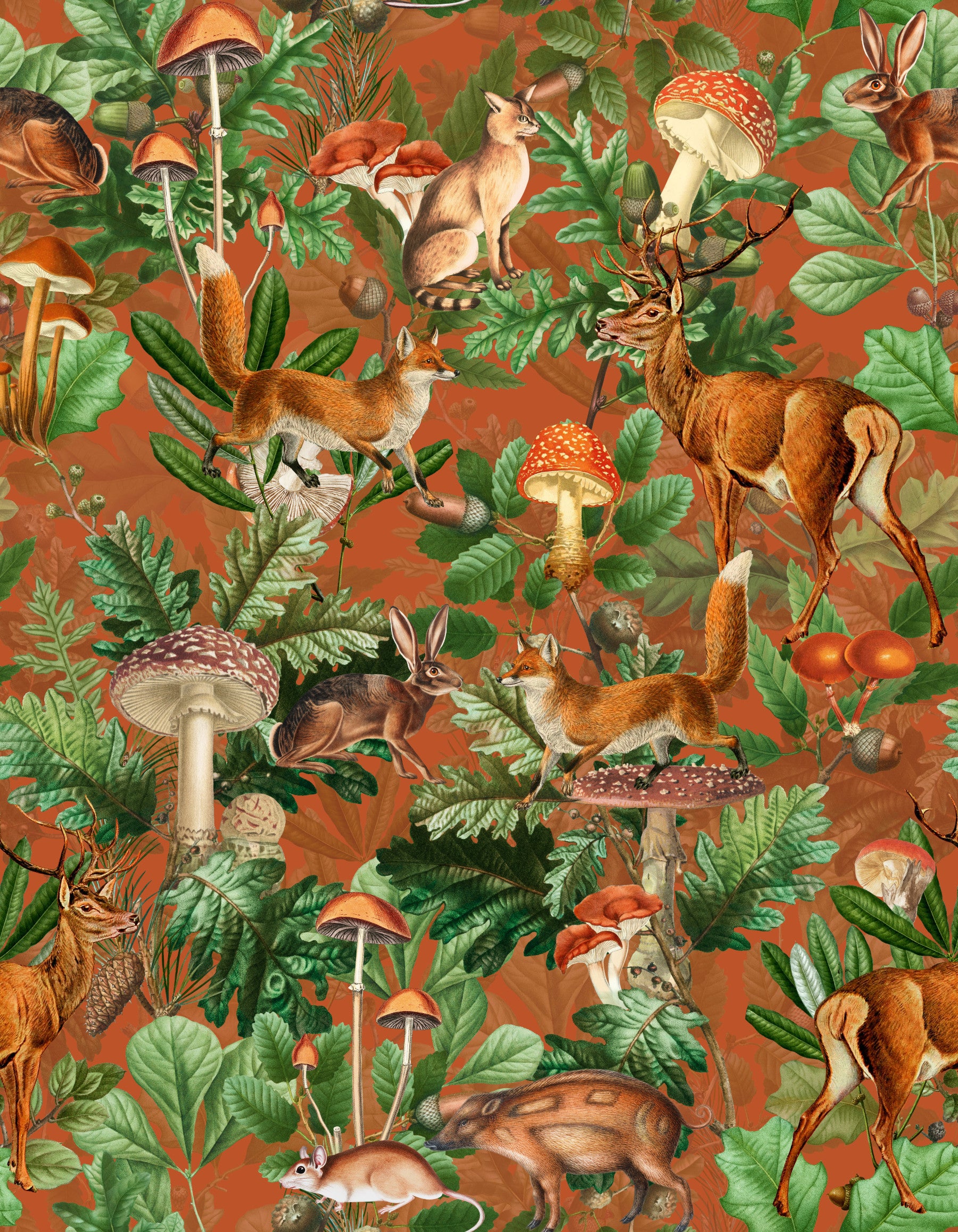 Papel de parede da coleção botânica vintage da floresta⁠