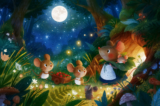 Fresque murale « Rassemblement de souris dans la forêt à minuit »