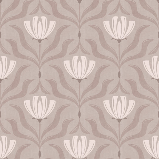 Minimalistisk botanisk blomstret tapet i taupe