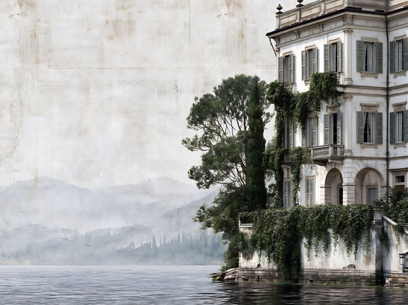 Italian Lakeside Villa Architectural View Wall Mural