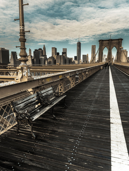 Mural de Parede do Passadiço Pedonal da Ponte de Brooklyn com Vista para o Horizonte Urbano
