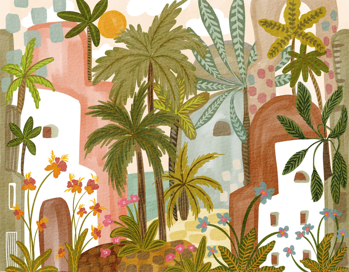 Papier peint panoramique mural Oasis de palmiers méditerranéenne in your room