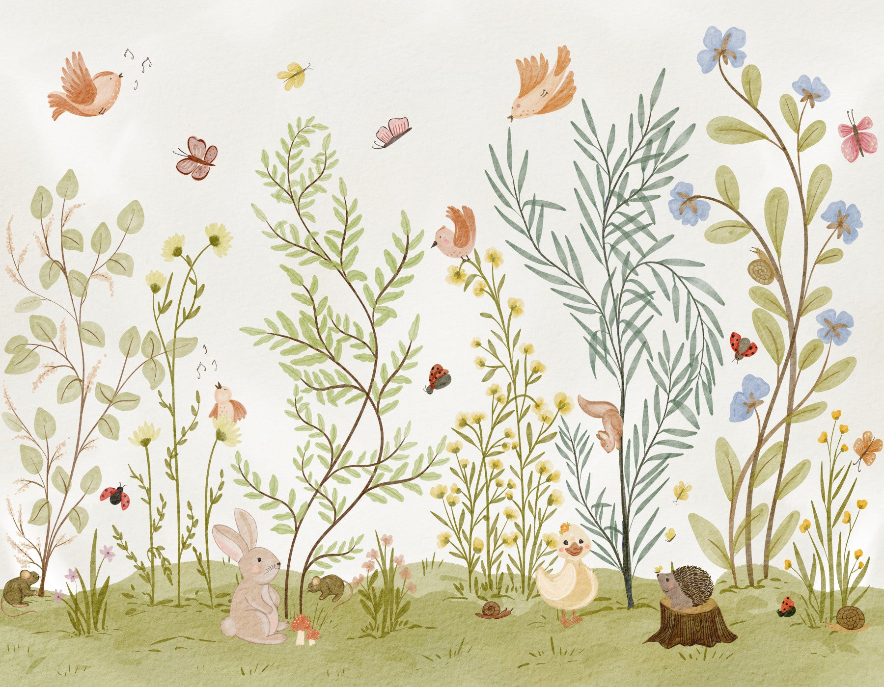 Panorama mural scène botanique de prairie enchantée
