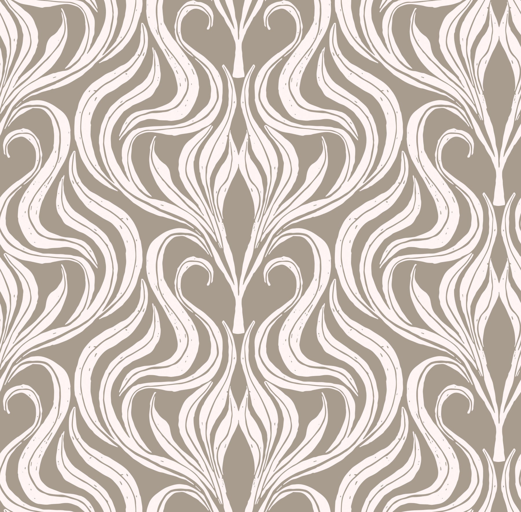 Botanische Damasttapete in Creme und Beige
