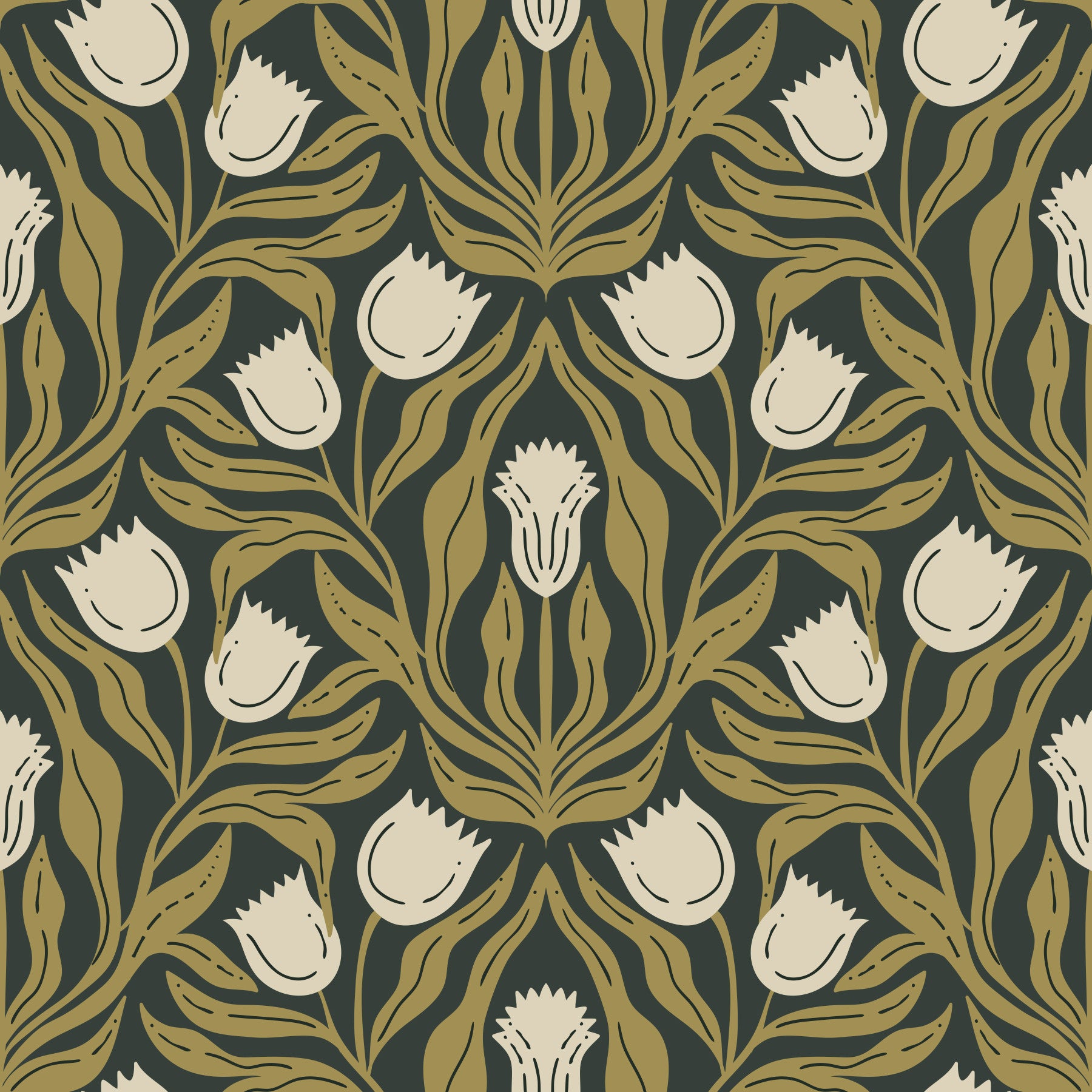 Papier peint à motif botanique de tulipes Art nouveau⁠