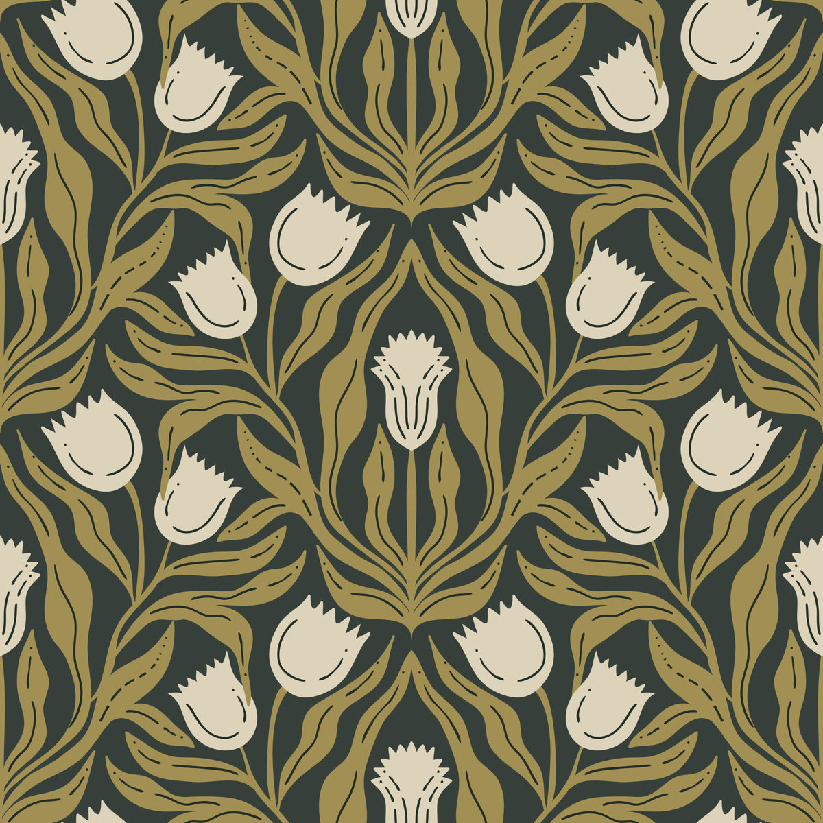 Papier peint à motif botanique de tulipes Art nouveau⁠ in your room